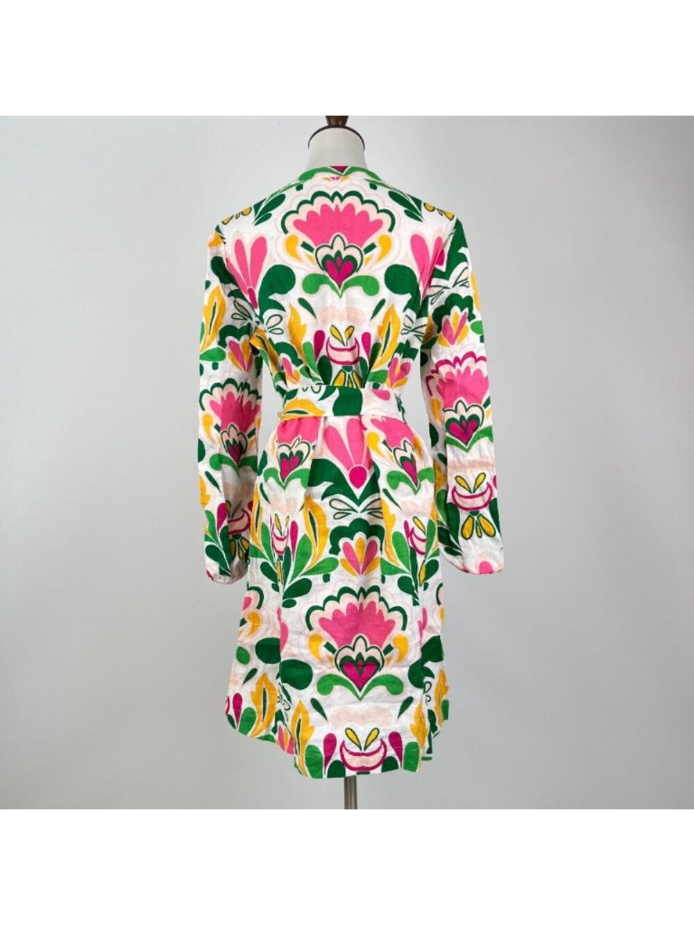 NWOT Boden Green Pink Cleo Linen Tie Waist Dress Multicolor V-Neck Size 8L - Picture 5 of 13